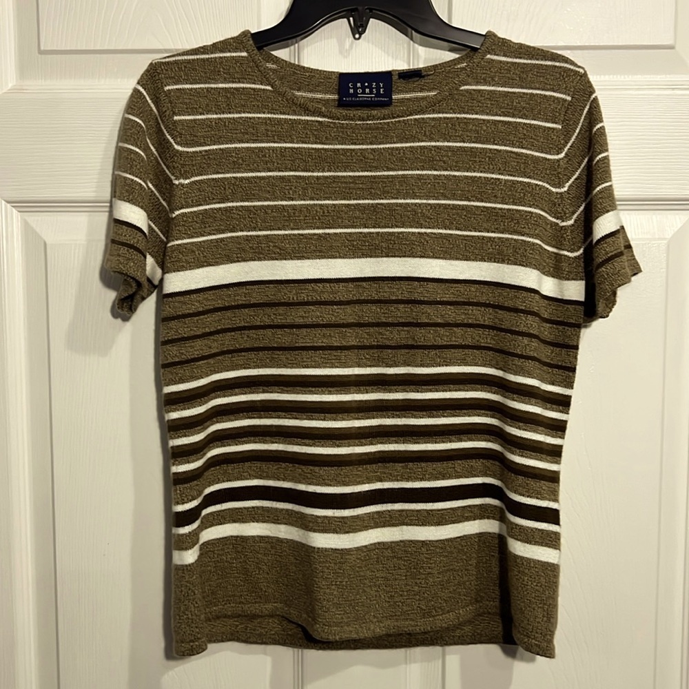 Crazy Horse Women’s striped brown and white short sleeve top - Size M/L